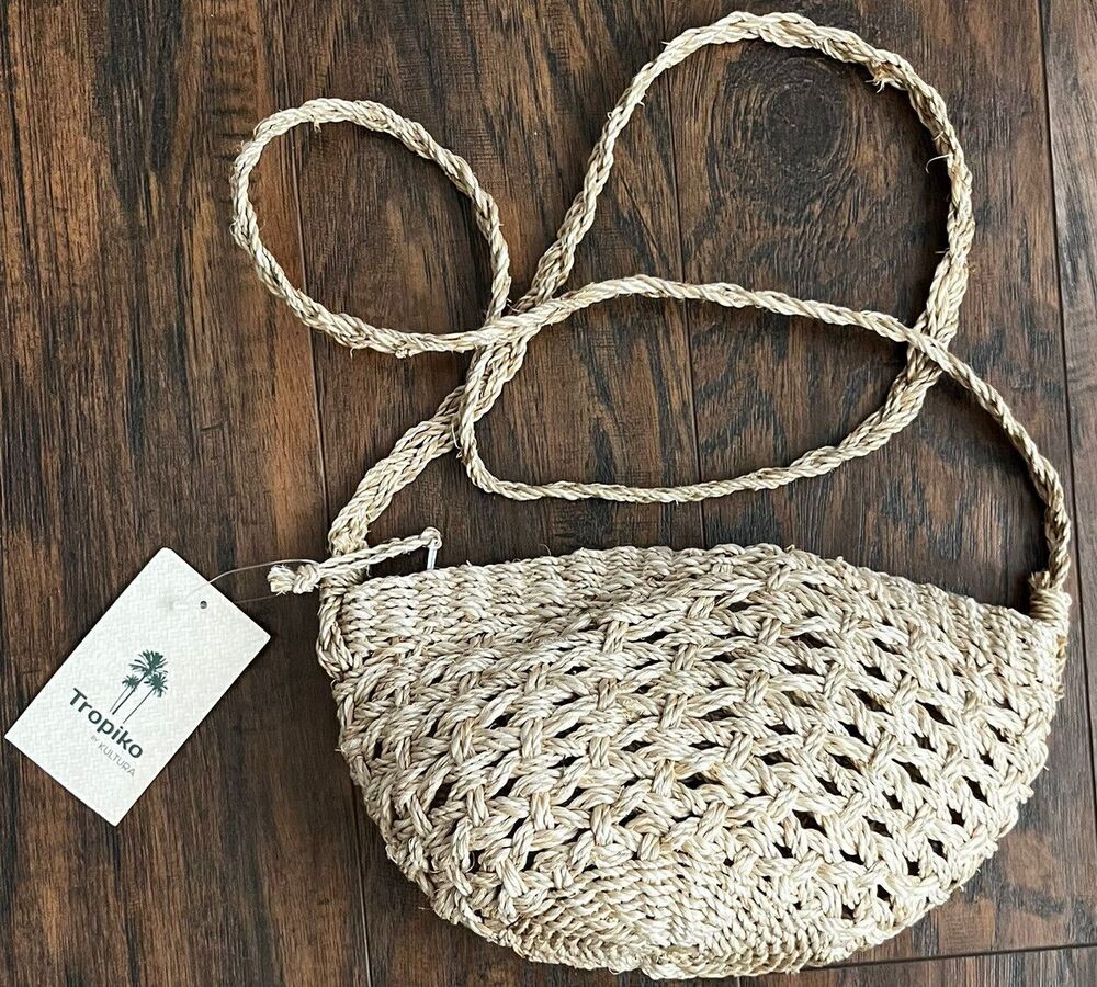 Tropiko Kultura Small Boho Straw Raffia Bag Hand Woven Shoulder Purse NWT